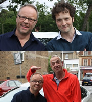 Carpool. Image shows from L to R: Robert Llewellyn, Chris Addison, Arthur Smith. Copyright: RDF Television