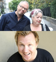 Carpool. Image shows from L to R: Robert Llewellyn, Jo Brand, Jason Byrne. Copyright: RDF Television