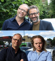 Carpool. Image shows from L to R: Robert Llewellyn, David Baddiel, Tim Minchin. Copyright: RDF Television