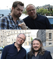 Carpool. Image shows from L to R: Jim Jefferies, Robert Llewellyn, Richard Herring. Copyright: RDF Television