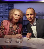 Catherine Tate's Nan. Image shows from L to R: Nan (Catherine Tate), Evan Davis. Copyright: Tiger Aspect Productions