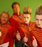 Celebrity Juice. Image shows from L to R: Leigh Francis, David Hasselhoff, John Grimes, Edward Grimes. Copyright: Talkback / TalkbackThames