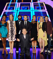 Celebrity Squares. Image shows from L to R: Jamelia, Charlotte Hawkins, Joe Wilkinson, James Corden, Warwick Davis, Catherine Tyldesley, Sara Pascoe, Tom Rosenthal. Copyright: September Films / GroupM Entertainment