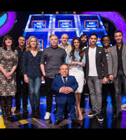 Celebrity Squares. Image shows from L to R: Katy Wix, Paddy McGuinness, Anna Crilly, Rob Beckett, Warwick Davis, Tim Vine, Michelle Keegan, Joe Wilkinson, Louis Smith, Alison Hammond, Gino D'Acampo. Copyright: September Films / GroupM Entertainment