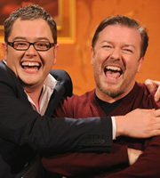 Alan Carr: Chatty Man. Image shows from L to R: Alan Carr, Ricky Gervais. Copyright: Open Mike Productions