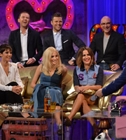 Alan Carr: Chatty Man. Image shows from L to R: Frankie Bridge, Scott Mills, Ella Henderson, Mark Wright, Caroline Flack, Gregg Wallace. Copyright: Open Mike Productions