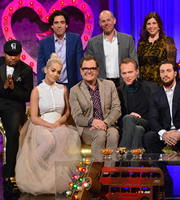 Alan Carr: Chatty Man. Image shows from L to R: Charles Hamilton, Rita Ora, Stephen Mangan, Alan Carr, Phil Spencer, Paul Bettany, Kirstie Allsopp, Aaron Johnson. Copyright: Open Mike Productions