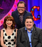 Alan Carr: Chatty Man. Image shows from L to R: Ellie Kemper, Alan Carr, Peter Kay. Copyright: Open Mike Productions