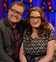 Alan Carr: Chatty Man. Image shows from L to R: Alan Carr, Sarah Millican. Copyright: Open Mike Productions