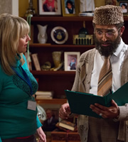 Citizen Khan. Image shows from L to R: Sam (Sally Lindsay), Mr Khan (Adil Ray). Copyright: BBC