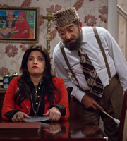 Citizen Khan. Image shows from L to R: Aunty Noor (Nina Wadia), Mr Khan (Adil Ray). Copyright: BBC