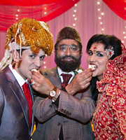 Citizen Khan. Image shows from L to R: Amjad (Abdullah Afzal), Mr Khan (Adil Ray), Shazia (Maya Sondhi). Copyright: BBC