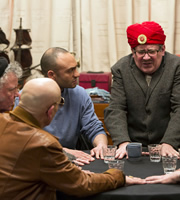 Count Arthur Strong. Image shows from L to R: Eggy (Dave Plimmer), John The Watch (Andy Linden), Bulent (Chris Ryman), Count Arthur Strong (Steve Delaney). Copyright: Retort / Komedia Entertainment