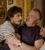 Cuckoo. Image shows from L to R: Cuckoo (Andy Samberg), Ken (Greg Davies). Copyright: Roughcut Television