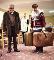 Derek. Image shows from L to R: Anthony (Tony Rohr), Hannah (Kerry Godliman), Derek (Ricky Gervais). Copyright: Derek Productions