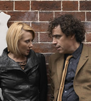 Dirk Gently. Image shows from L to R: Melinda Fulstone (Lisa Dillon), Dirk Gently (Stephen Mangan). Copyright: ITV Studios / The Welded Tandem Picture Company