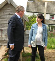 Doc Martin. Image shows from L to R: Dr Martin Ellingham (Martin Clunes), Louisa Glasson (Caroline Catz). Copyright: Buffalo Pictures / Homerun Productions