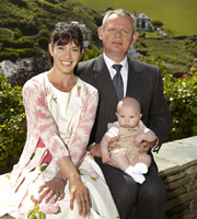 Doc Martin. Image shows from L to R: Louisa Glasson (Caroline Catz), Dr Martin Ellingham (Martin Clunes). Copyright: Buffalo Pictures / Homerun Productions