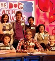 The Dog Ate My Homework. Image shows from L to R: Ashleigh Butler, Dan Wright, Iain Stirling, Mawaan Rizwan, Susan Calman. Copyright: BBC