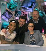 Duck Quacks Don't Echo. Image shows from L to R: Aston Merrygold, Lee Mack, Sue Perkins, Bob Mortimer. Copyright: Magnum Media