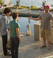 Episodes. Image shows from L to R: Sean Lincoln (Stephen Mangan), Beverly Lincoln (Tamsin Greig), Matt LeBlanc (Matt LeBlanc). Copyright: Hat Trick Productions / BBC