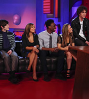 Friday Night With Jonathan Ross. Image shows from L to R: Iwan Rheon, Antonia Thomas, Nathan Stewart-Jarrett, Lauren Socha, Robert Sheehan. Copyright: Hot Sauce