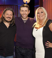 Genius With Dave Gorman. Image shows from L to R: Richard Herring, Dave Gorman, Vanessa Feltz. Copyright: BBC