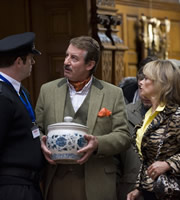 The Green Green Grass. Image shows from L to R: Security Guard (Dan Skinner), Boycie (John Challis), Marlene Boyce (Sue Holderness). Copyright: Shazam Productions