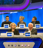 The Guess List. Image shows from L to R: Louis Smith, Jennifer Saunders, Emilia Fox, Simon Callow, James Corden. Copyright: 12 Yard Productions