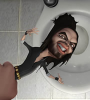 Russell Brand being used as a loo brush in Headcases episode four. Copyright: Red Vision