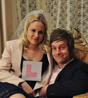 Hebburn. Image shows from L to R: Sarah Pearson (Kimberley Nixon), Jack Pearson (Chris Ramsey). Copyright: Channel X North / Baby Cow Productions
