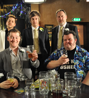 Hebburn. Image shows from L to R: Gervaise (Neil Grainger), Ramsey (Jason Cook), Jack Pearson (Chris Ramsey), Joe Pearson (Vic Reeves), Big Keith (Steffen Peddie). Copyright: Channel X North / Baby Cow Productions