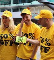 Impractical Jokers. Image shows from L to R: Roisin Conaty, Joel Dommett, Marek Larwood. Copyright: Yalli Productions / Shed Productions