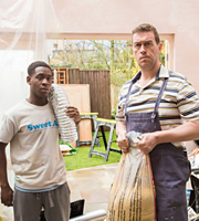 In And Out Of The Kitchen. Image shows from L to R: Steven (Ade Oyefeso), Mr. Mullaney (Brendan Dempsey). Copyright: BBC