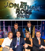 The Jonathan Ross Show. Image shows from L to R: Uma Thurman, James Corden, Jonathan Ross, Abbey Clancy, John Newman, Andrew Marr. Copyright: Hot Sauce / ITV Studios