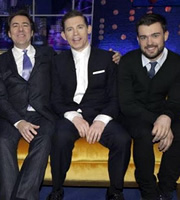 The Jonathan Ross Show. Image shows from L to R: Jonathan Ross, Lee Evans, Jack Whitehall. Copyright: Hot Sauce / ITV Studios