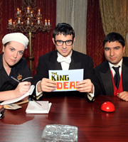 The King Is Dead. Image shows from L to R: Katy Wix, Simon Bird, Nick Mohammed. Copyright: TalkbackThames