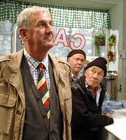 Last Of The Summer Wine. Image shows from L to R: Luther 'Hobbo' Hobdyke (Russ Abbot), Alvin Smedley (Brian Murphy), Entwistle (Burt Kwouk). Copyright: BBC