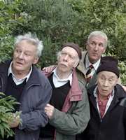 Last Of The Summer Wine. Image shows from L to R: Toby Mulberry Smith (Trevor Bannister), Alvin Smedley (Brian Murphy), Luther 'Hobbo' Hobdyke (Russ Abbot), Entwistle (Burt Kwouk). Copyright: BBC