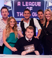 A League Of Their Own. Image shows from L to R: Lee Mack, Georgie Ainslie, Frank Lampard, James Corden, Jamie Redknapp, Gabby Logan. Copyright: CPL Productions