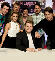 A League Of Their Own. Image shows from L to R: Jack Whitehall, Georgie Ainslie, Andrew Flintoff, Rory McIlroy, James Corden, Jamie Redknapp, John Bishop. Copyright: CPL Productions