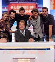 A League Of Their Own. Image shows from L to R: Georgie Ainslie, Jack Whitehall, Steven Gerrard, James Corden, John Bishop, Jamie Redknapp. Copyright: CPL Productions