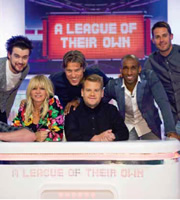 A League Of Their Own. Image shows from L to R: Jack Whitehall, Zoe Ball, John Bishop, James Corden, Jermain Defoe, Jamie Redknapp. Copyright: CPL Productions