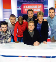 A League Of Their Own. Image shows from L to R: Jack Whitehall, Andrew Flintoff, Mo Farah, David Walliams, James Corden, Clare Balding, Jamie Redknapp. Copyright: CPL Productions