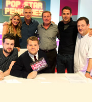 A League Of Their Own. Image shows from L to R: Jack Whitehall, Charlotte Jackson, Andrew Flintoff, James Corden, Harry Redknapp, Jamie Redknapp, Johnny Vegas. Copyright: CPL Productions