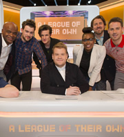 A League Of Their Own. Image shows from L to R: Kriss Akabusi, Jack Whitehall, Matt Smith, James Corden, Perri Shakes-Drayton, Jonathan Ross, Jamie Redknapp. Copyright: CPL Productions