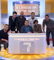 A League Of Their Own. Image shows from L to R: Andrew Flintoff, Jack Whitehall, Alan Shearer, James Corden, Jason Manford, Frankie Bridge, Jamie Redknapp. Copyright: CPL Productions