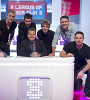 A League Of Their Own. Image shows from L to R: Joe Hart, Jack Whitehall, James Corden, Josh Widdicombe, Kevin Pietersen, Jamie Redknapp. Copyright: CPL Productions