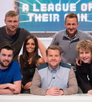 A League Of Their Own. Image shows from L to R: Jack Whitehall, Andrew Flintoff, James Corden, Peter Schmeichel, Josh Widdicombe. Copyright: CPL Productions