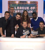 A League Of Their Own. Image shows from L to R: Tom Daley, Andrew Flintoff, Jack Whitehall, James Corden, Katarina Johnson-Thompson, Romesh Ranganathan, Jamie Redknapp. Copyright: CPL Productions